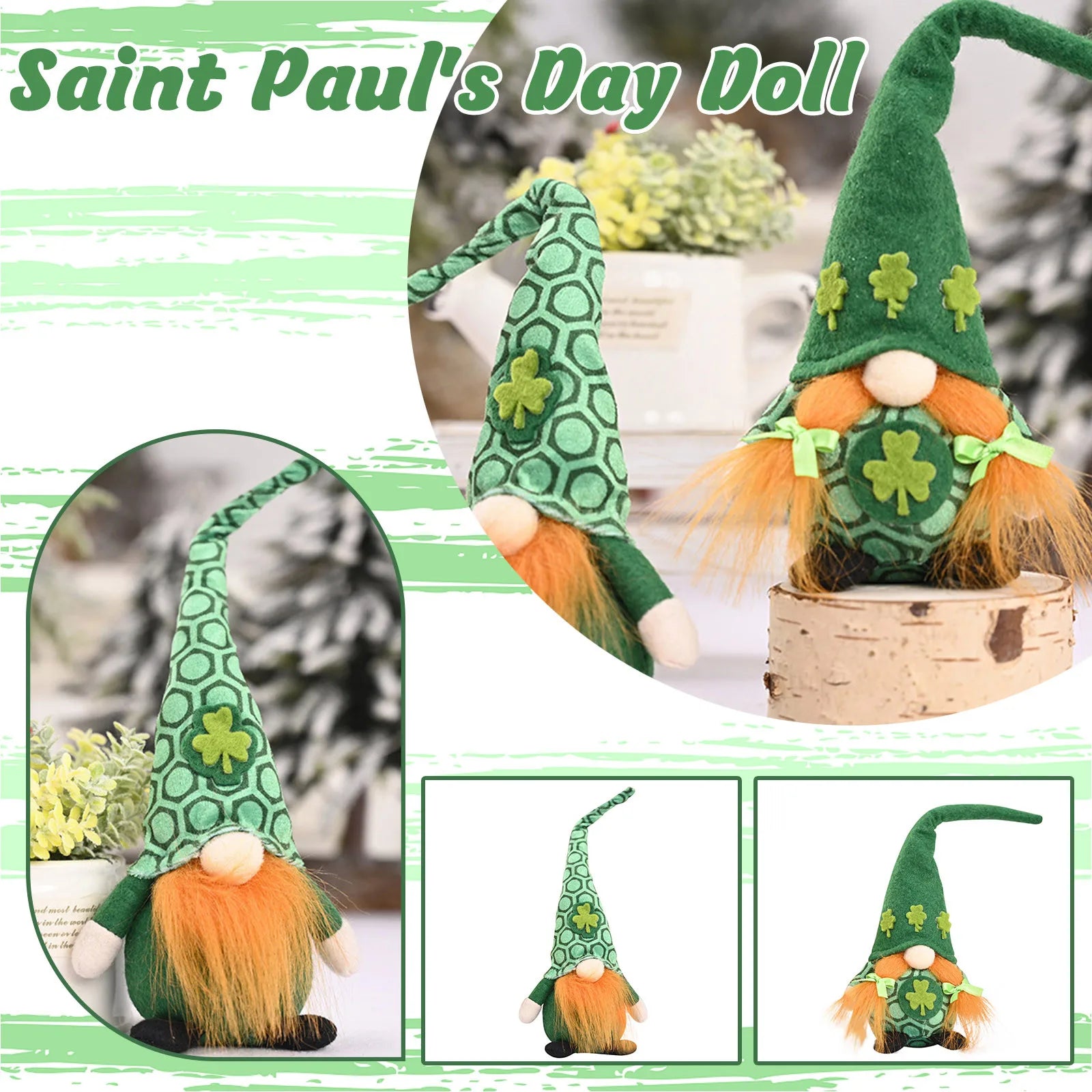 St Patrick's Day Decoration Doll Green Plush Gnome Faceless Doll Irish Day Party Decor Saint Patrick Ornaments Irish Gifts Home