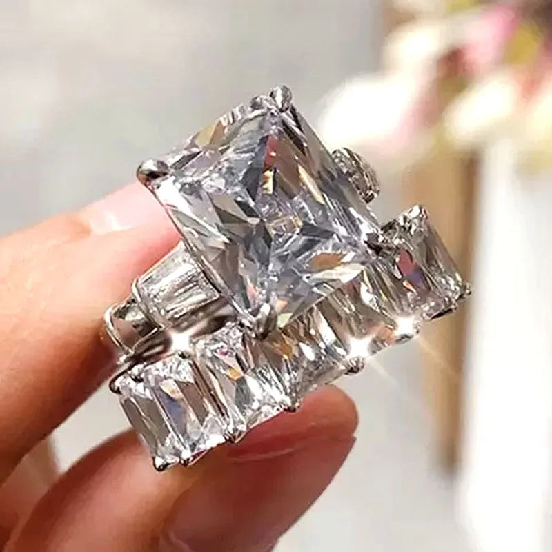 CAOSHI 2Pcs/Set Gorgeous Wedding Rings for Women Brilliant Cubic Zirconia Finger Jewelry for Anniversary Party Fashion Lady Gift