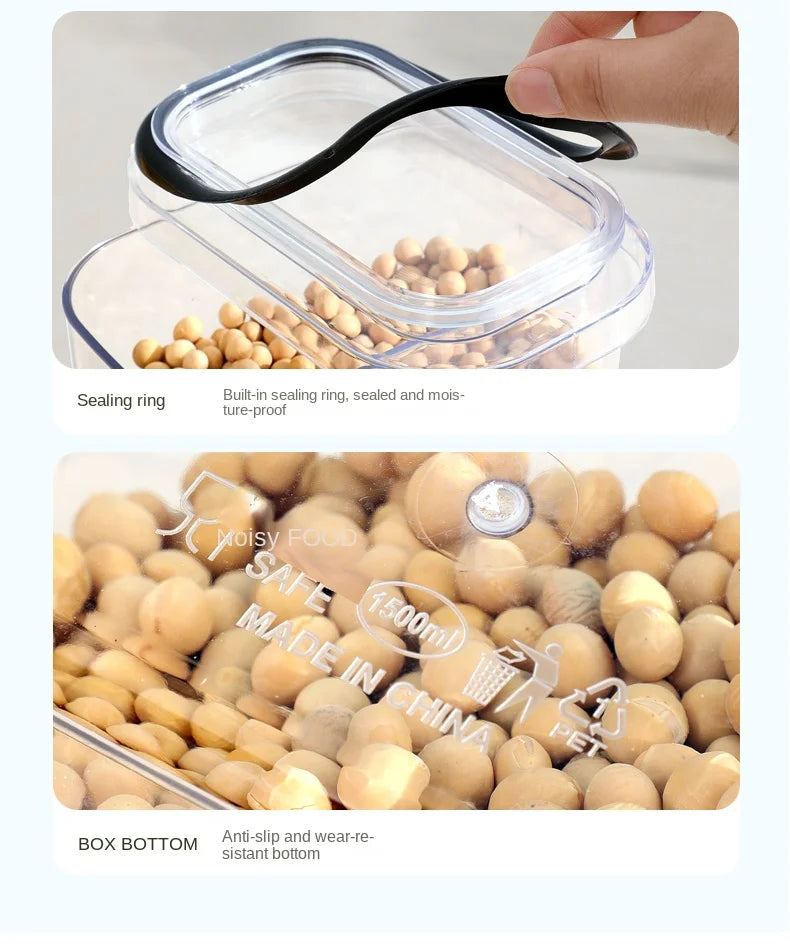Large Capacity Sealed Jar Kitchen Cabinet Organizer Grain Soybean Nuts Storage Refrigerator Crisper Strong Plastic Sealed Tank