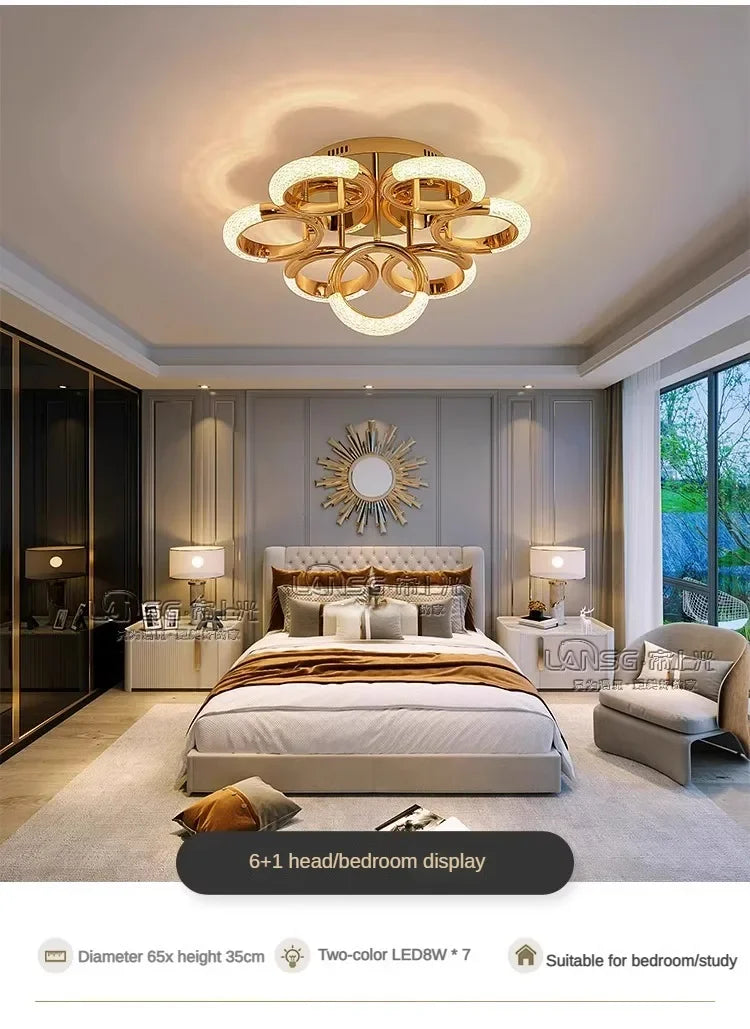 Modern Chandelier For Living Room Bedroom Nordic Golden Ring Ceiling Lamp Luxury Home Decor Indoor Ceiling Light Lustre Fixtures