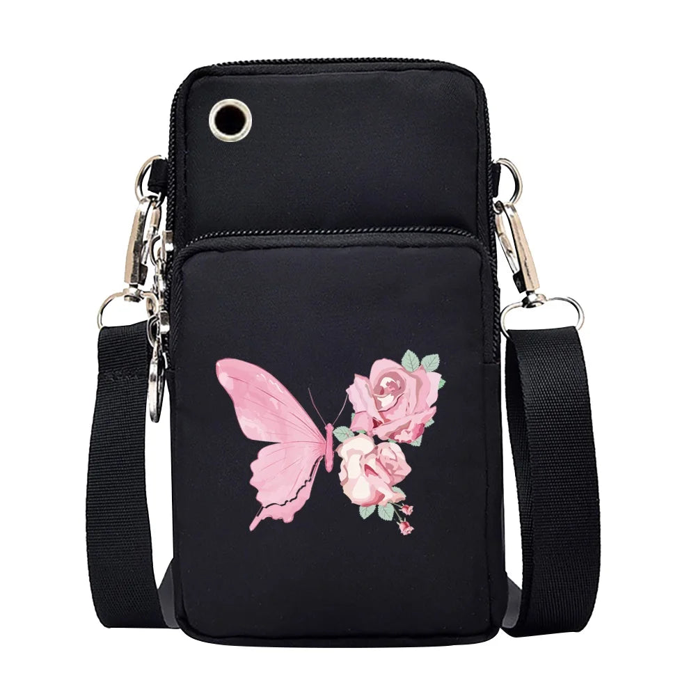 Universal Mobile Phone Bag Iphone 13 Huawei Shoulder Cross-body Package Women Sport Pouch Unisex Arm Wrist Bags Butterfly Print