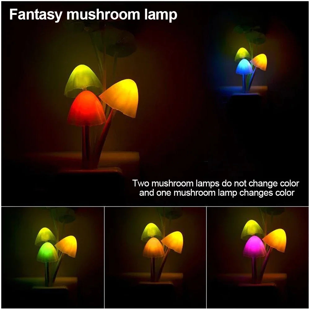Night Light LED Mushroom Bedside Lamp EU / US Plug 7 Color Changing Light-controlled Sensor for Babyroom Bedroom Home Decor