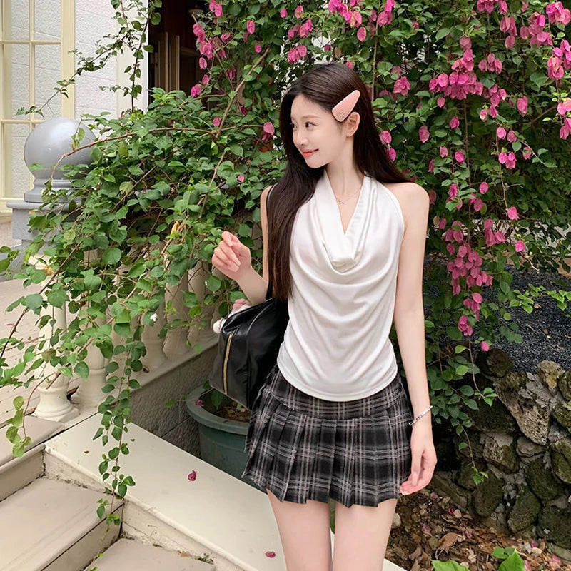 Summer Women Pure Desire Sexy Swing Collar Halter Sleeveless Slim Tank Top French Fashion Tank Top New 2025