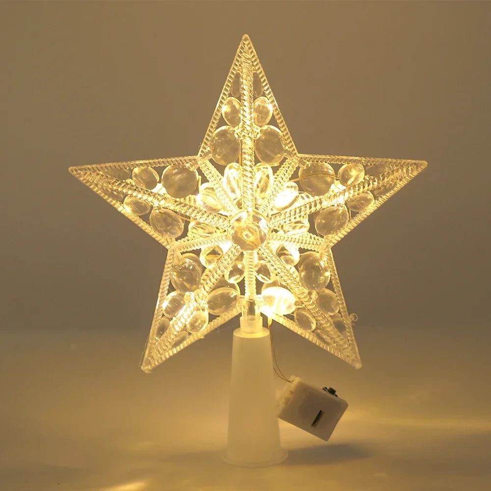 15cm Xmas Tree Topper Star Glowing Christmas Five-pointed Star Ornament with LED Light Colorful Shining Lamp Home Decor
