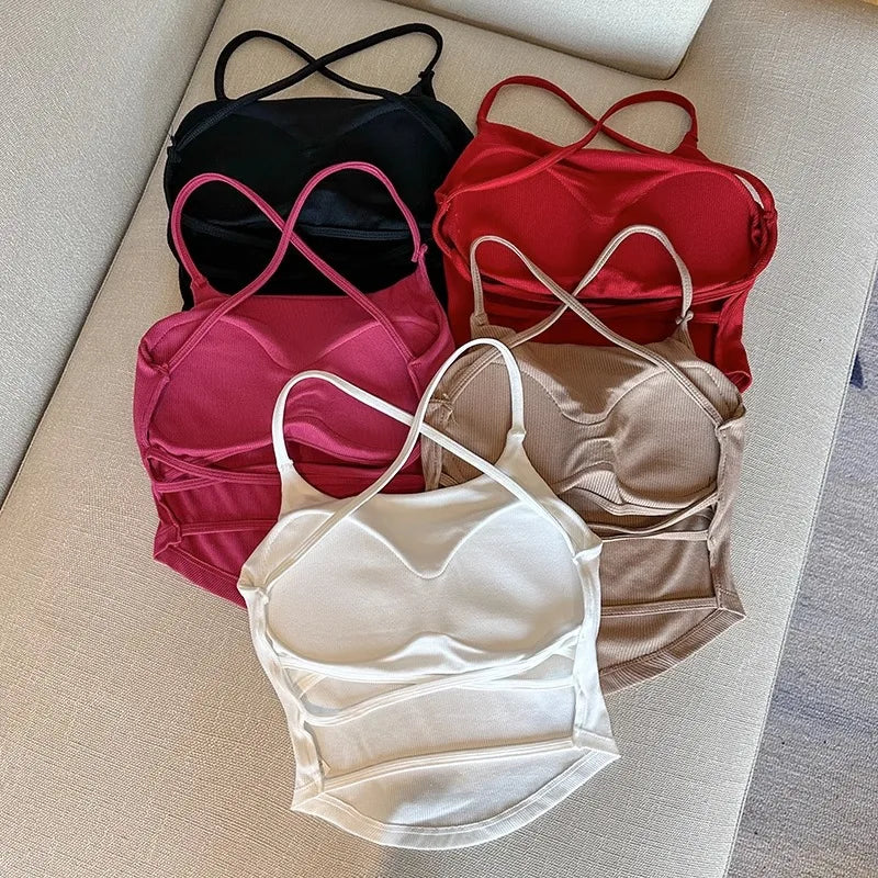 Summer Sexy ort Tank Top Women's Slim Fit Csole Vest Outerwear with Chest Pad Strap Vest Pure Color Faion Design