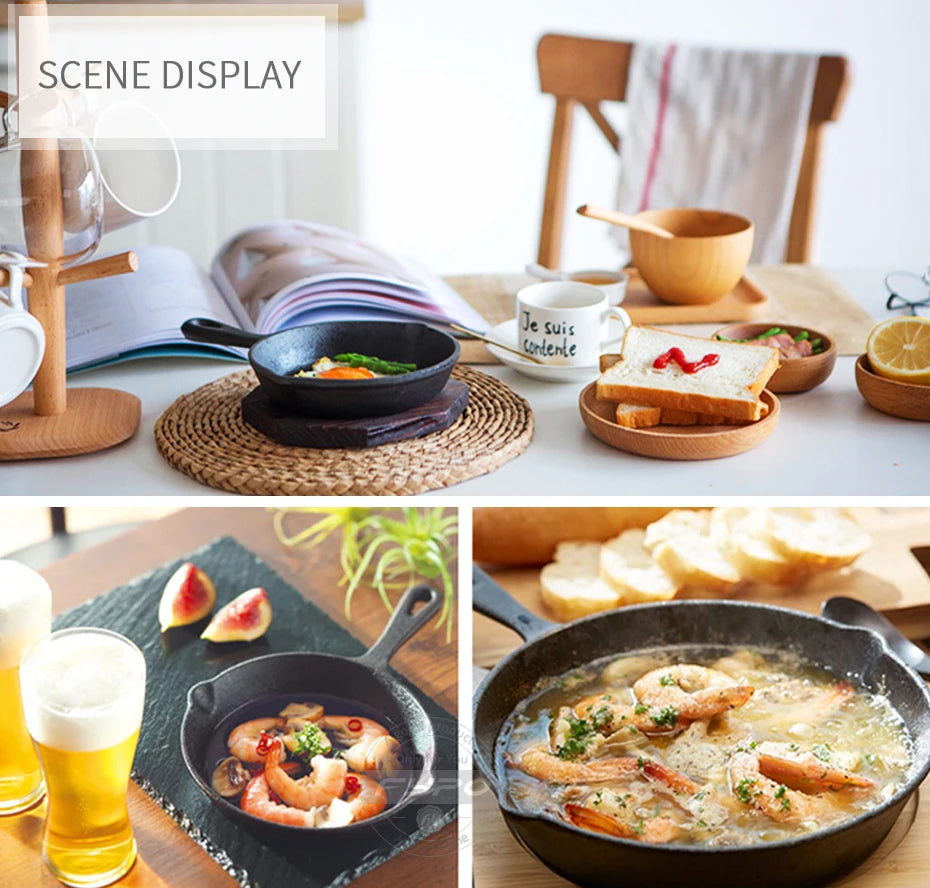 Cast Iron Frying Pan,14/16/20cm Non-stick Skillet Kitchen Fry Pot Breakfast Pan Omelette Pancake Pot Induction Cooking Cookware