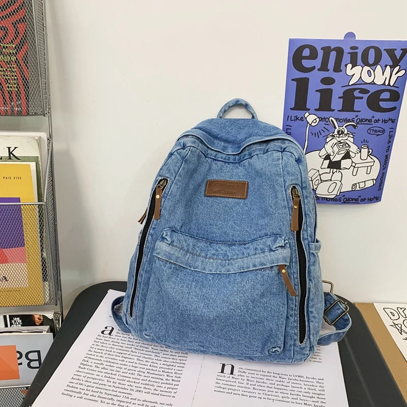 New Men's and Women's Denim Backpack Large Capacity Laptop Bag Travel Backpack College Student Backpack