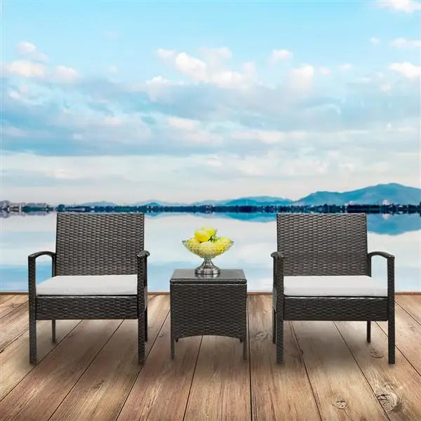 TY-3pcs 2pcs Arm Chairs 1pc Coffee Table Rattan Sofa Set Brown Gradient