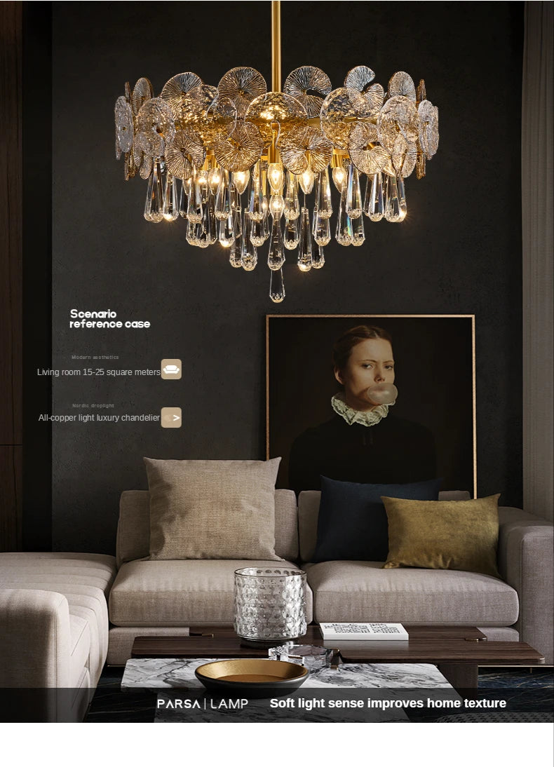 Nordic Luxury Living Room Lotus Pendant Lamp 2024 Modern Crystal Chandeliers Bedroom Restaurant Hotel Home Decor Lustre Fixtures
