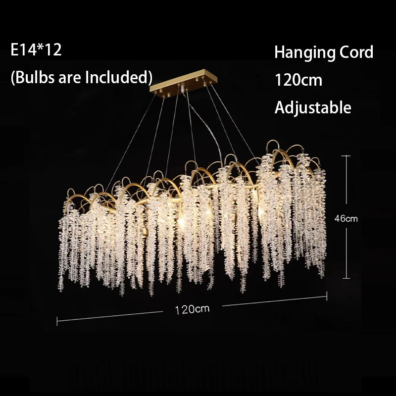 Morden LED Art Strip Crystal Ceiling Chandeliers Branch Pendant Lamp Villa Hall Hanging Light Home Decor Lustre Lighting Fixture