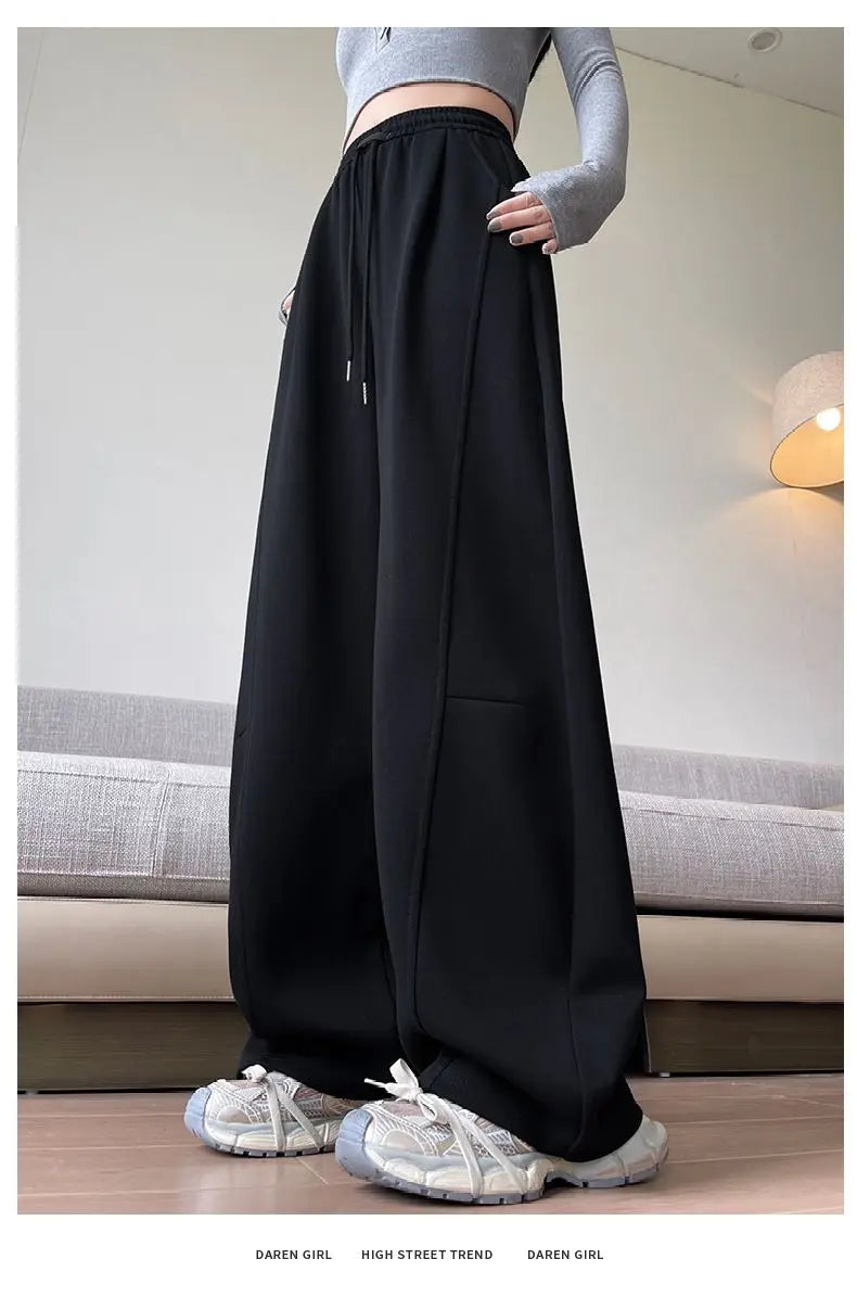 Loose Wide Leg Pants Women's High Waist Trousers Casual Sports Grey Curved Blade Long Length plus Size Comfortable Summer 2025