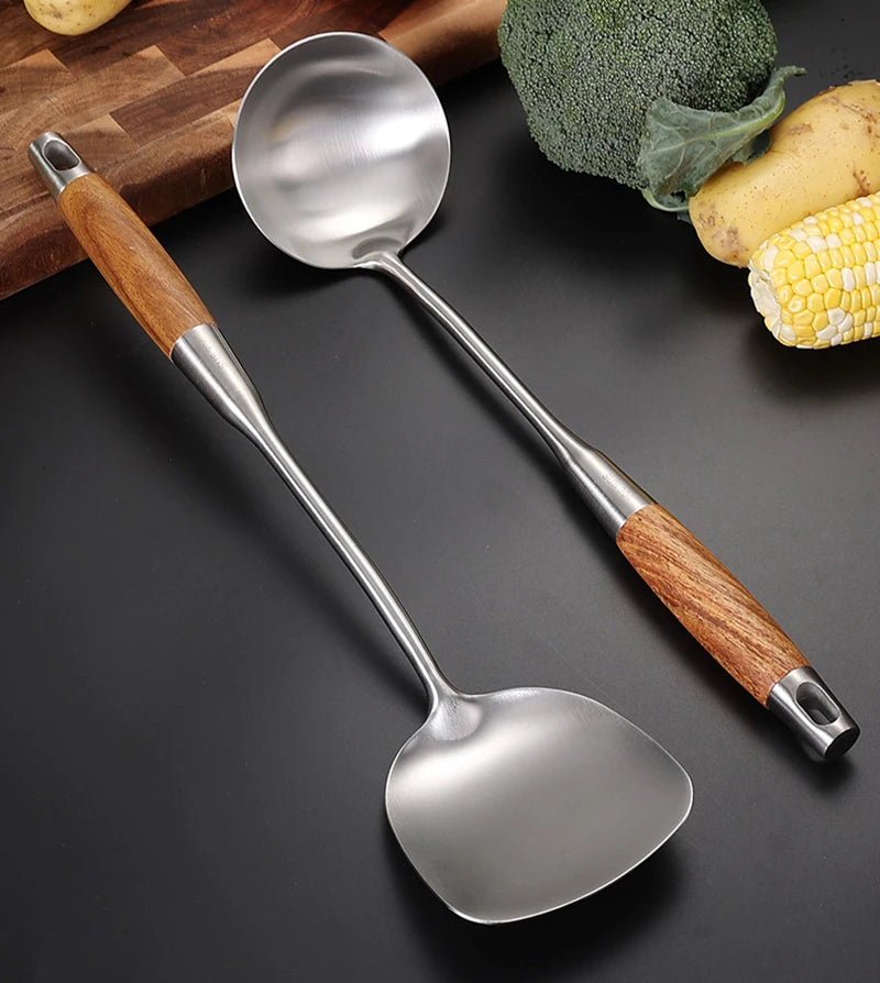 Kitchen Utensil Set 7 Piece 304 Stainless Steel Cookware Set Rosewood Handle Spatula Household Cooking Baking Tools