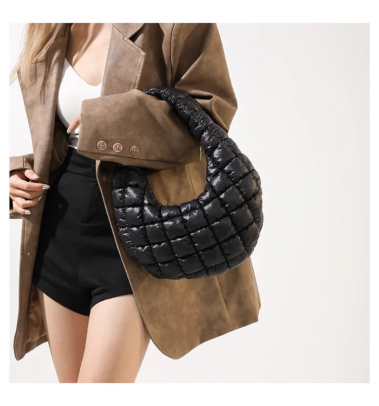 Quilted Embroidered Thread Women's Bag Pleated Cloud Mini Handbags Down Padded Lightweight Clutch Bag Cotton Small Shoulder Bags