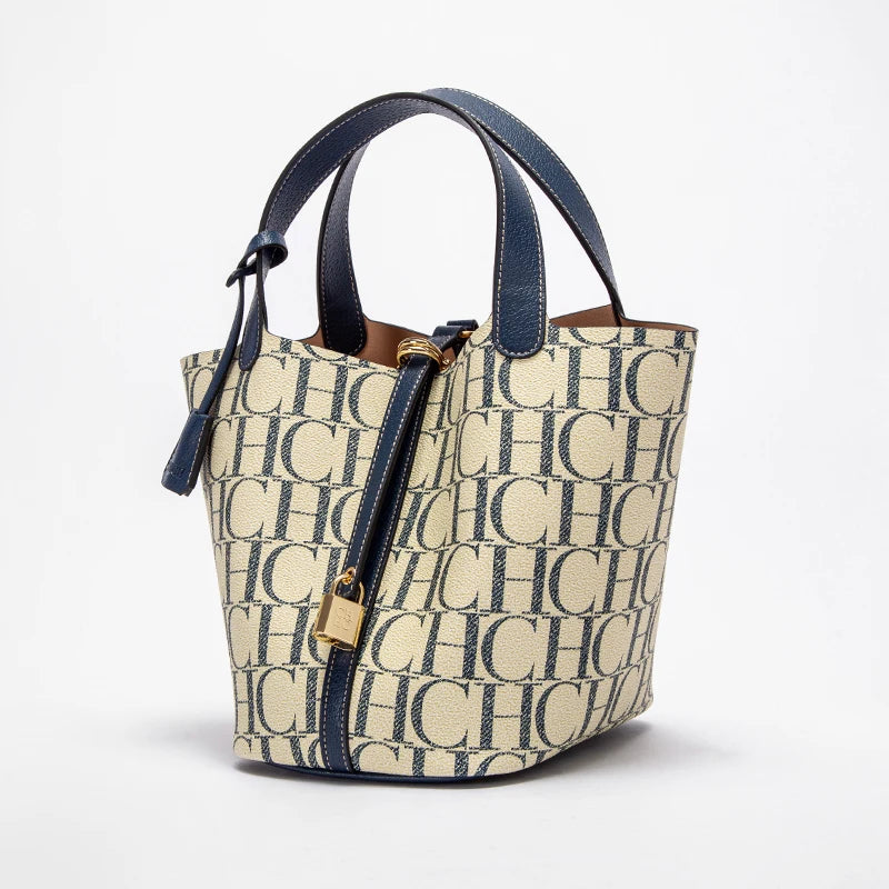 Classic Fashion Retro Design New 2024 Women's Vegetable Basket Bag with Metal Decorative Letter Design Women's Handbag