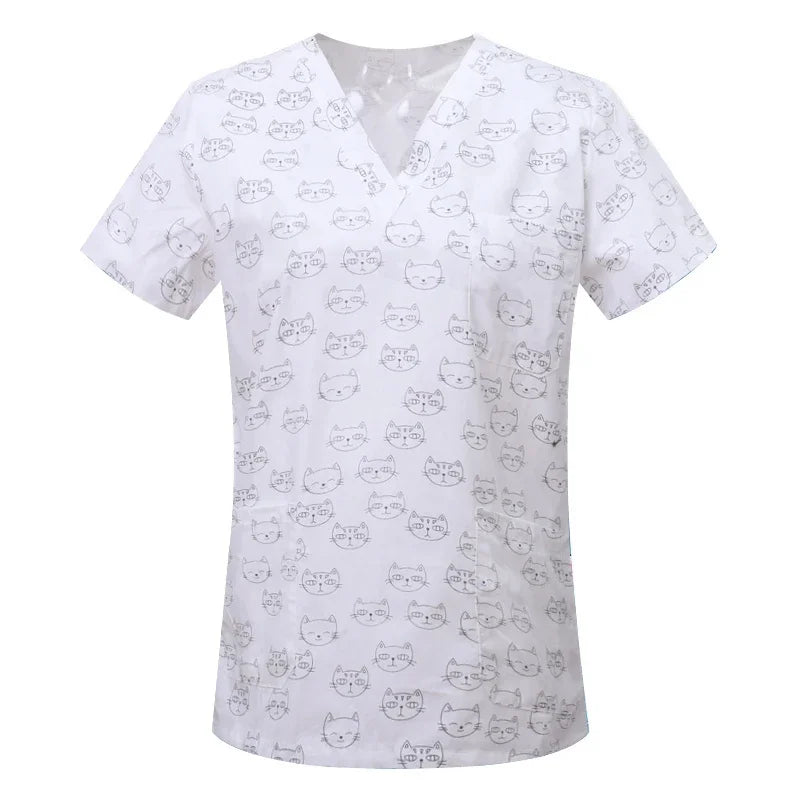 Women's Nursing Clothing High-quality Print Top Accessories Doctors Medical Uniform Hospital Nurse Beauty Salon Scrubs Top Women