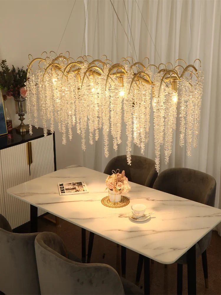 Morden LED Art Strip Crystal Ceiling Chandeliers Branch Pendant Lamp Villa Hall Hanging Light Home Decor Lustre Lighting Fixture
