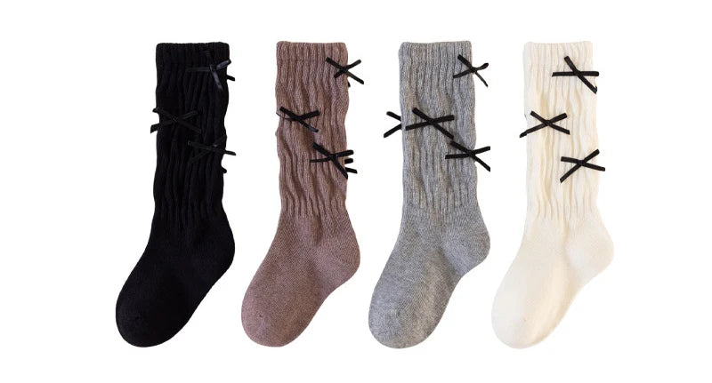 Girls Long Socks Solid Color Sweet Bow Kids Long Sock Girls Student Socks For Girls Warm Girls Stocking For 1-12 Year