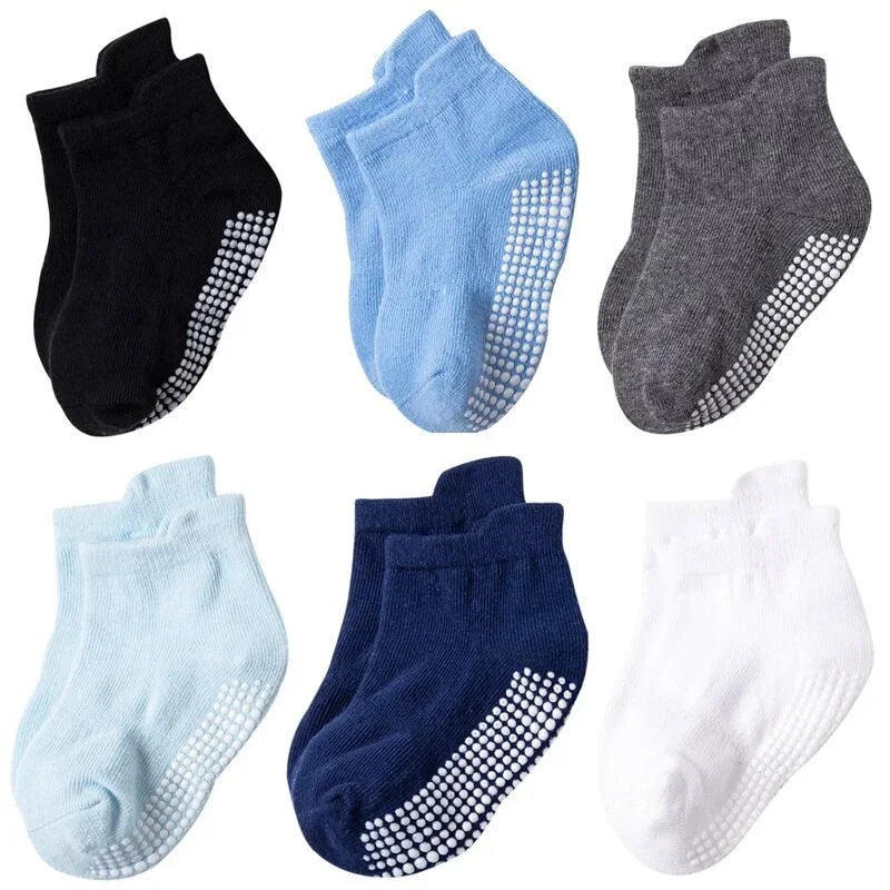 6Pairs/set Children's Socks For Boys Girls Casual Sport Kids Floor Boat Boy Girl Solid Baby Toddler Sock Anti-slip Spring Autumn