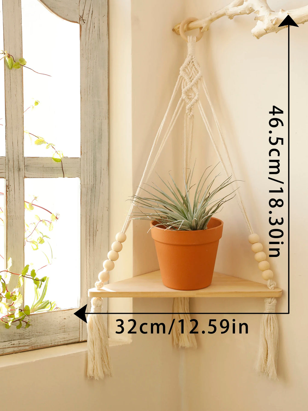 Macrame Hanging Shelf Boho Wall Hanging Handmade Rope Rustic Wood Floating Shelves Hanging Corner Wall Shelf Bedroom Decor Gifts