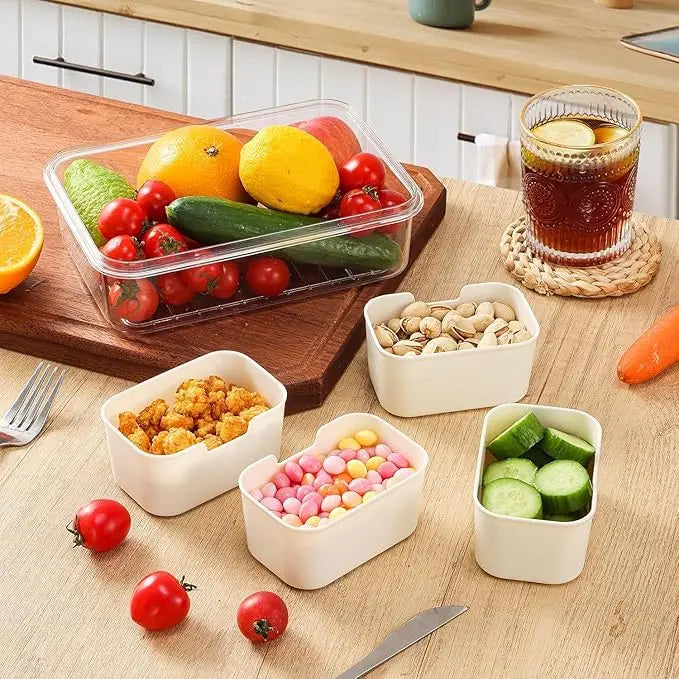 Snack Box Container, 4 Compartments Divided Serving Tray with Lid, Snackle Box Container, Snack Organizer for Fruit, Veggie, Per
