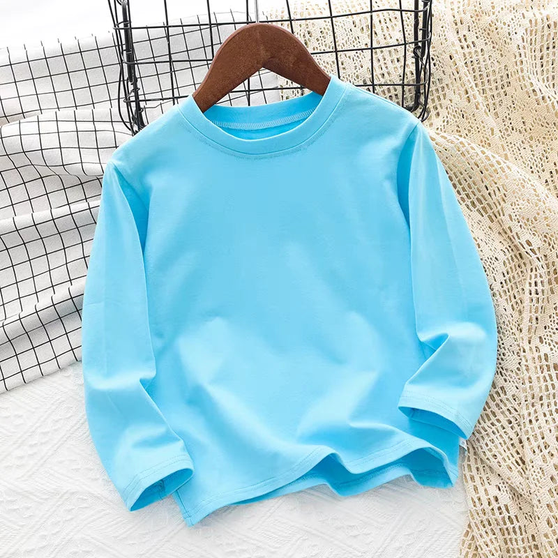 Children's Clothing 2025 Cotton Boys Girls T-Shirt Solid Long Sleeve Kids Cothes Autumn Sweatshirt Tops Teenage 6 8 10 12 Years