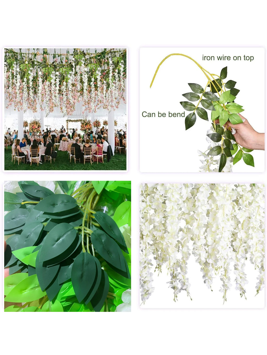 12pcs Artificial Flowers Hanging Wisteria Faux Flowers Garland Silk Vine Rattan Long String Home Outdoor Wedding Party Decor