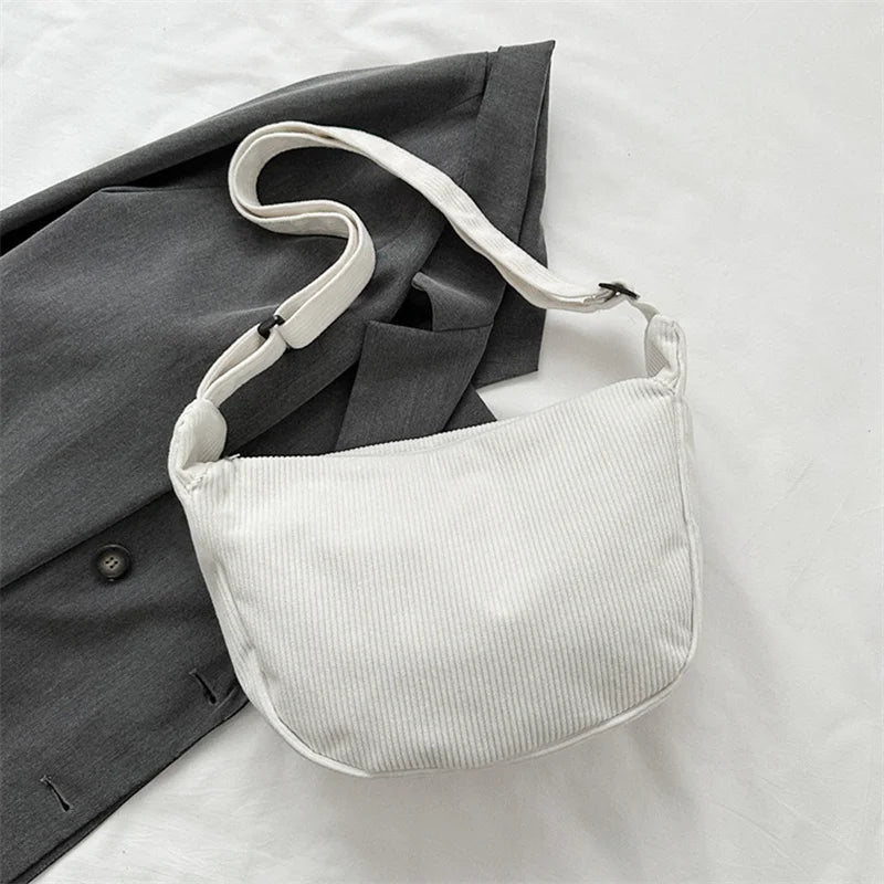 Corduroy Shoulder Bag Minimalist Crossbody Bag Women's Handbags Fashion Fabric Underarm Bag Solid Color Zipper Female Handbag