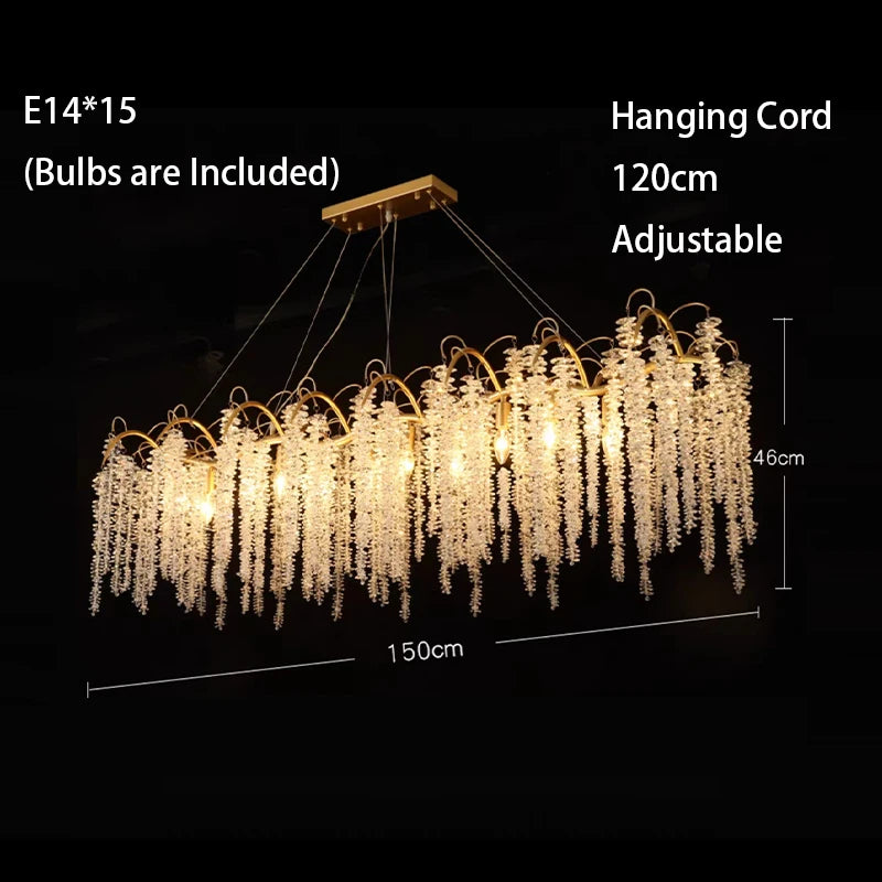Morden LED Art Strip Crystal Ceiling Chandeliers Branch Pendant Lamp Villa Hall Hanging Light Home Decor Lustre Lighting Fixture