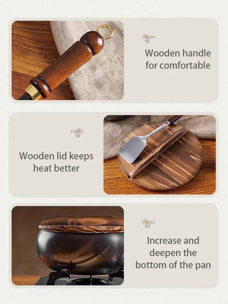 Handmade Forging Big Belly Pot Uncoated NON-STICK PAN Household Small Flat Bottom Frying Pan Kitchen Gas Stove Universal Pan