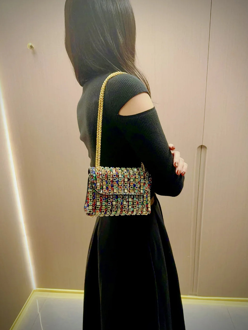 Full Rhinestone Women's Evening Clutch Bag luxury Leather Chain Handbag Elegant Wedding Party Diamond Wallet Rectangular Purse