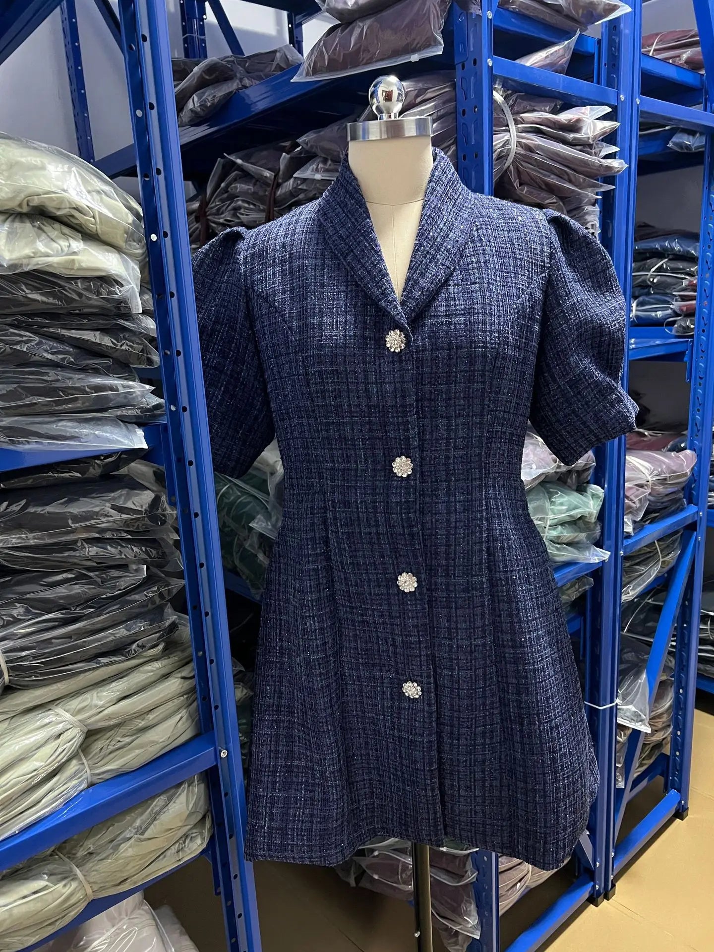 Women's Clothing 2026 Spring New Suit Collar Short Sleeve Cardigan Elegant Mini Bodycon Dress