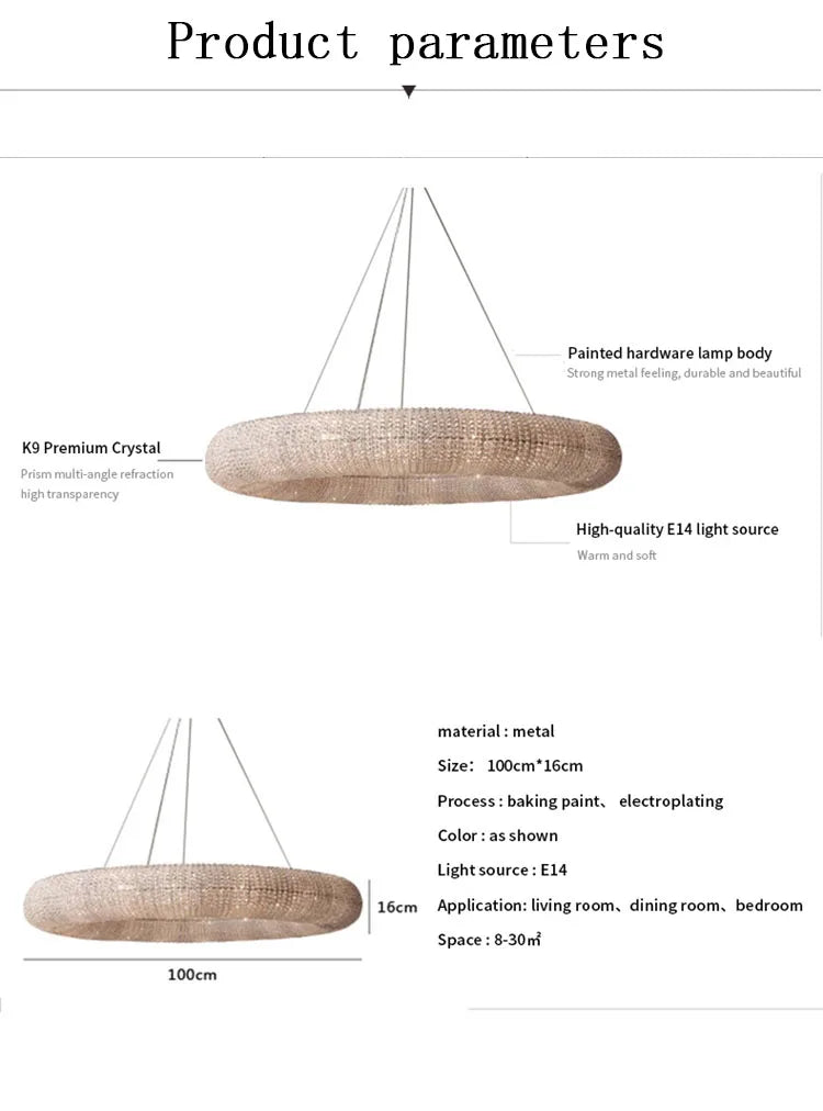 American Luxury Loft Led Chandelier Modern Living Room Pendant Lights K9 Crystal Suspend Lamp Home Decor Indoor  Lustre Fixtures