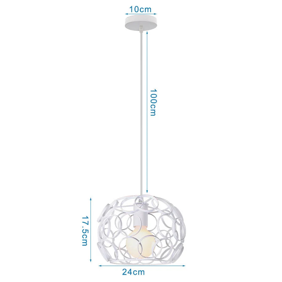 Modern Pendant Light Industrial Vintage White Wrought Cage Pendant Lamp for Living Room Bedroom Dining Room Loft Home Decor E27
