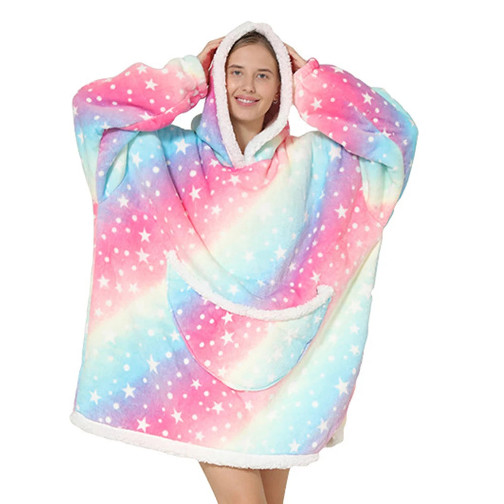 Lazy Hoodie Blanket Oversized for Women Winter Fleece Sherpa Leopard Print Sleeping Blanket Hoodies Thicken Fleece Sweatshirt