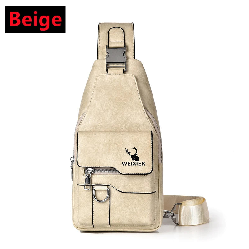 New PU Leather Crossbody Bag Vintage Casual Chest Bag Men Women Large Capacity Waterproof Sling Bag Simple Business Shoulder Bag