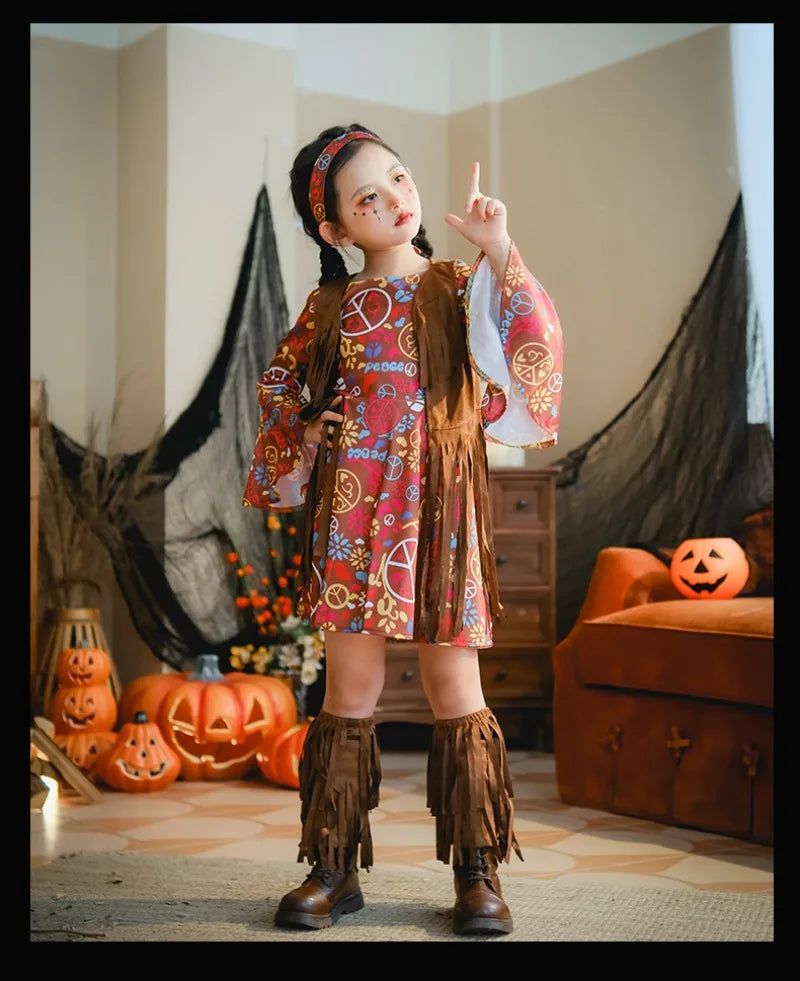 European and American Girls Dress Retro Hippie Vintage Style 70s Disco Party Costume Halloween Cosplay Outfit Stage Performance