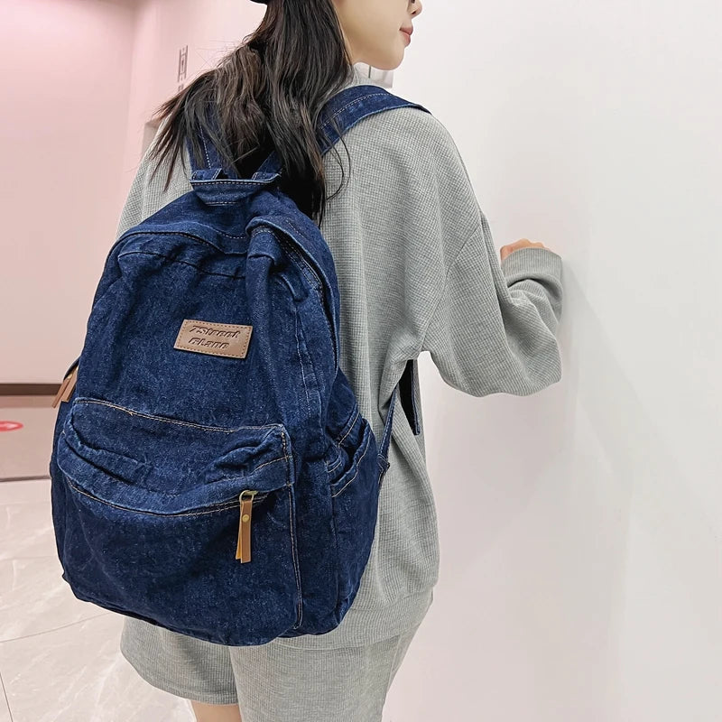 New Men's and Women's Denim Backpack Large Capacity Laptop Bag Travel Backpack College Student Backpack