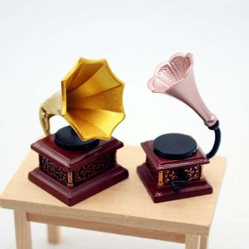 Dollhouse Vintage Phonograph Miniatures Model Living Room Accessories Of Doll House Decor Kids Pretend Play Toys Ornaments Gifts