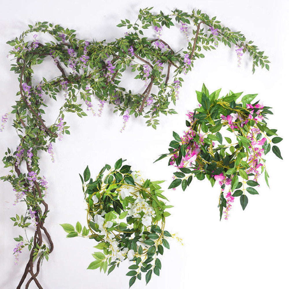 2/4pc 1.8M Wisteria Artificial Flowers Vine Garland Plants Wedding Arch Decoration Fake Plant Leaf Rattan Trailing Wall Flower