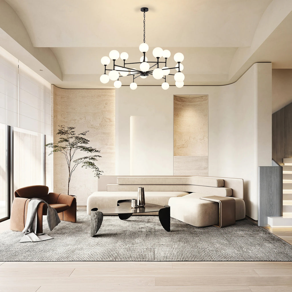24-Light Sputnik Chandelier Black with Glass Shades Bubble Chandelier for Dining Room Living Room Sputnik Light Fixtures