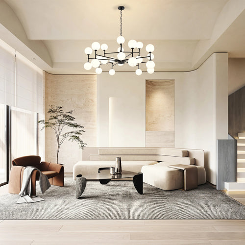 24-Light Sputnik Chandelier Black with Glass Shades Bubble Chandelier for Dining Room Living Room Sputnik Light Fixtures