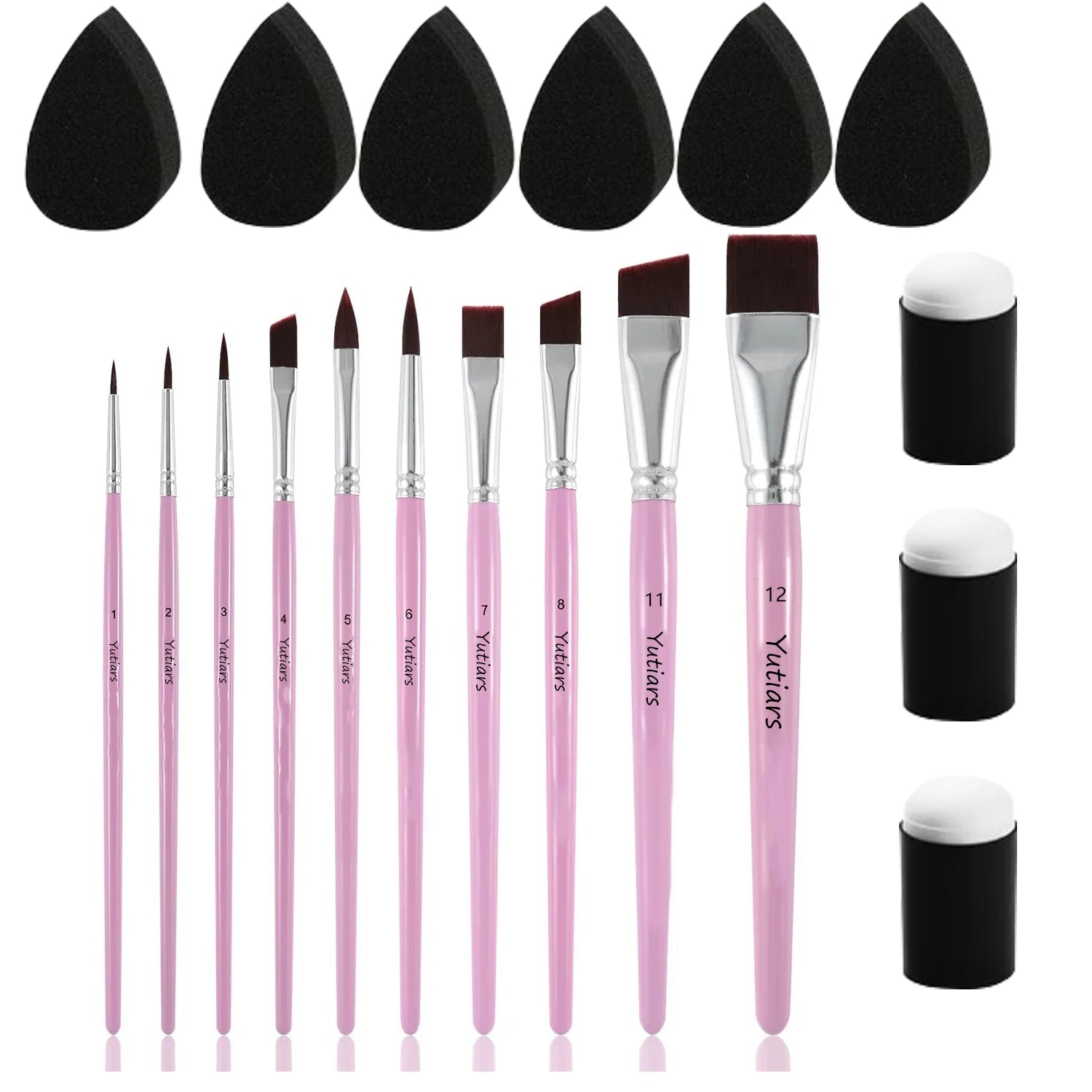 10Pcs Face Brush ，3pcs Finger Sponge Case Daubers Foam and 6pcs Paint Sponges for Oil Acrylics Watercolor Rock Canvas Painting