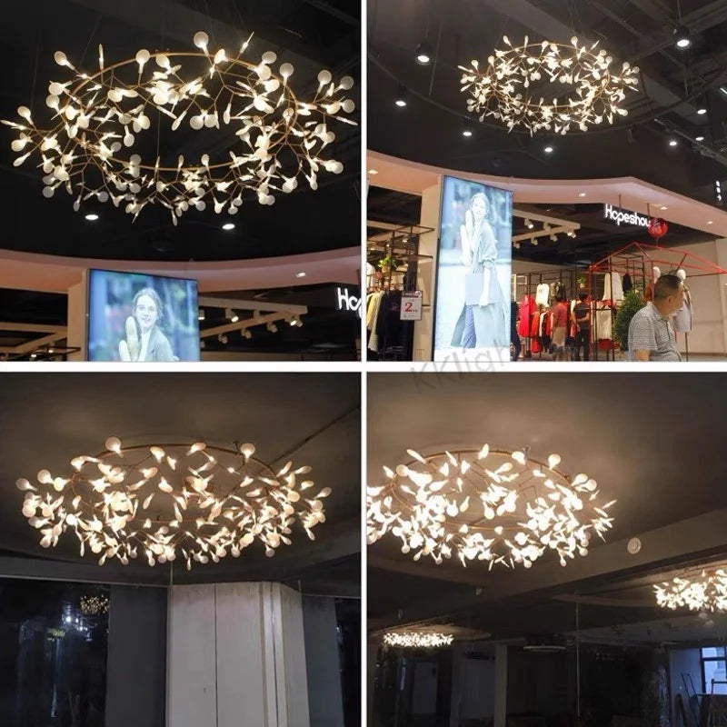 Nordic LED Firefly Ceiling Chandelier Modern Living Dining Room Pendant Lamp Bedroom Hanging Light Lustre Home Decor Fixture2023