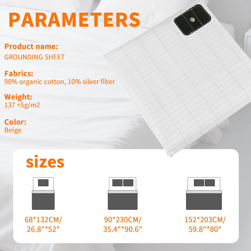 Grounding Bed Sheet Grounding Mat Earthing UK/USA/EU Plug with 10%Silver Fiber & 90%Organic Cotton Earth Energy Mat for Healthy
