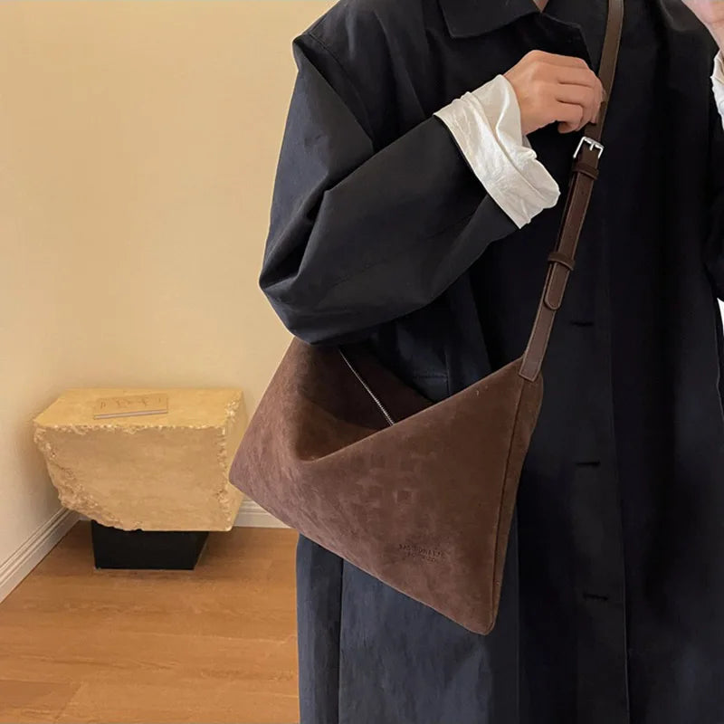 Vintage Suede Tote Bag for Women Autumn Winter New Large Capacity Commute Shoulder Crossbody Bags Fashion Trend Underarm Bags