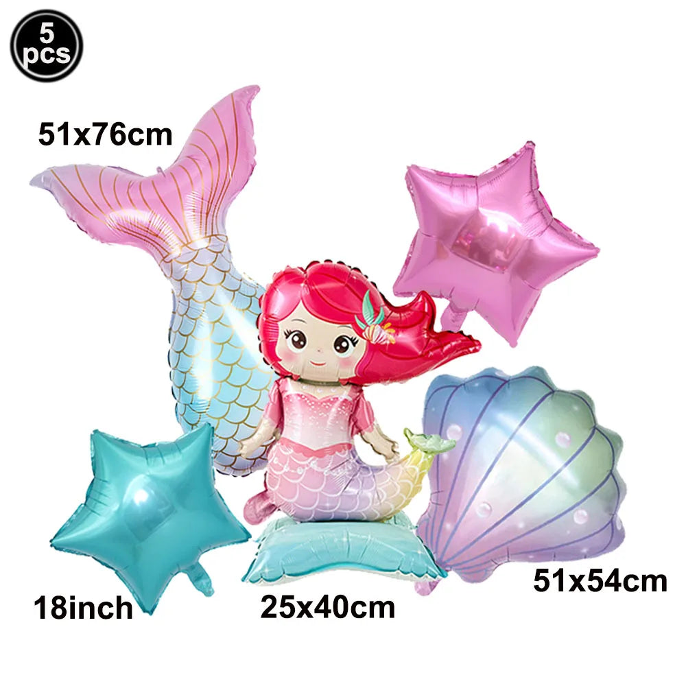 Mermaid Tableware Set Paper Plates Cup Tablecloth Little Mermaid Balloons Kids Girl Mermaid Birthday Party Decoration Supplies
