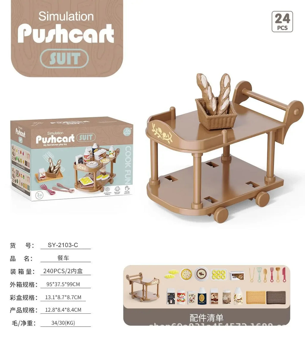 Dollhouse Food Carts Trolley with Mini Food 1set Dinnerware Drink Miniature House Toy Kitchen Scene Doll Accessories Home Decor
