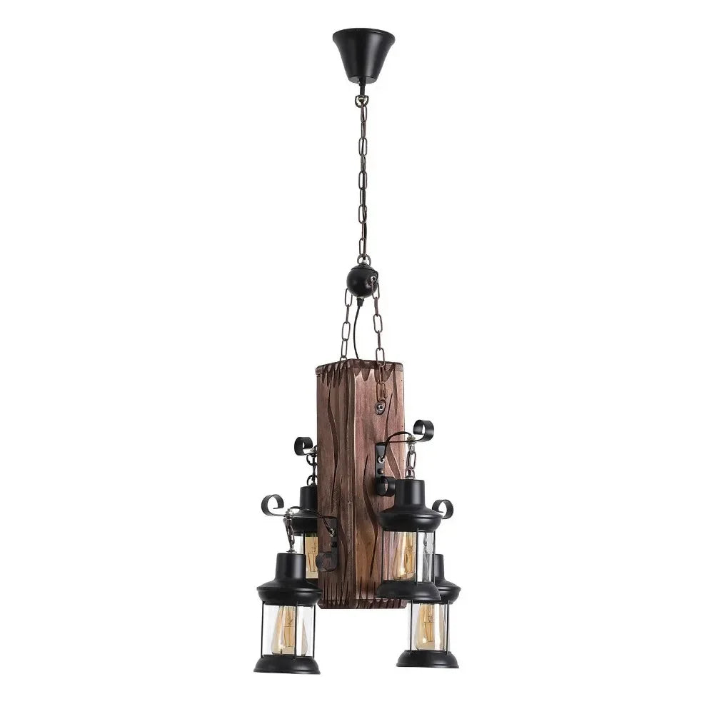 4 Light Rustic Country Chandelier Wood Fixture Pendant Industrial Cafe Bar Loft Farmhouse Country Wood Chandelier 110V