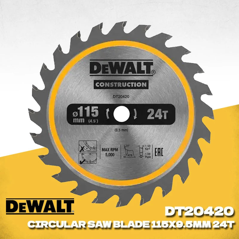 DEWALT DT20420-QZ Circ Saw Blade Cordless Framing 115 X 9.5 MM 24T Saw Blade for Rapid Cutting Power Tool Accessories DT20420