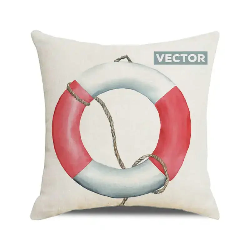 Throw Pillow Cover Watercolor Lighthouse Navigation Ocean Seagull Boat Home Sofa Cushion Cover Home Decor Pillowcase 40x40 Cm